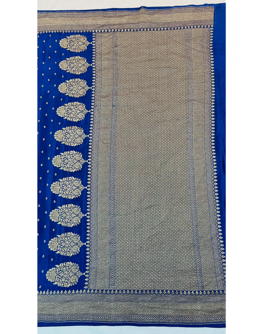 Classic blue pure Banarasi Khaddi crepe silk saree