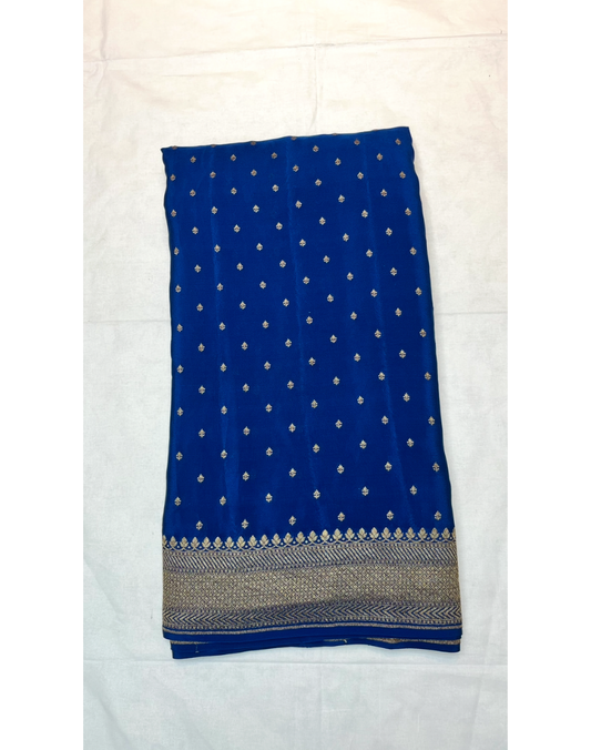 Classic blue pure Banarasi Khaddi crepe silk saree