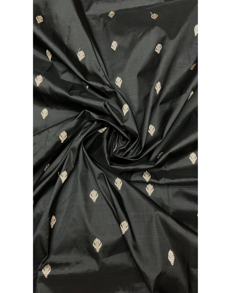 Black pure Katan Banarasi silk saree with red border
