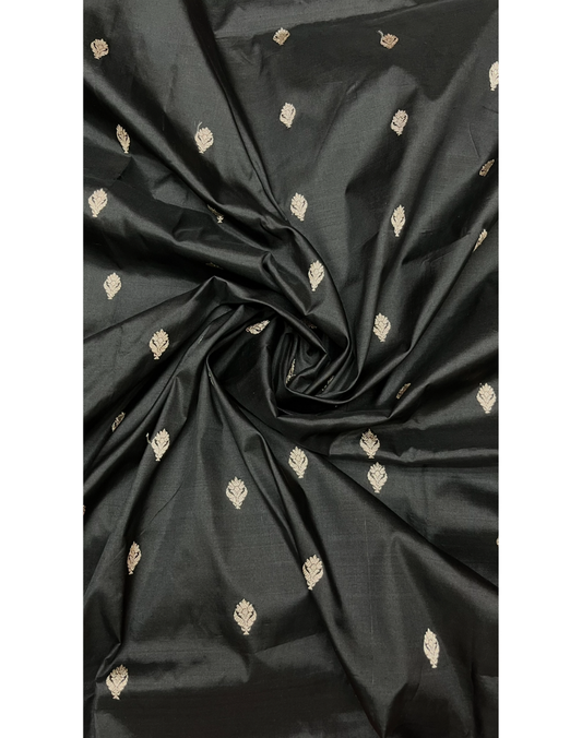 Black pure Katan Banarasi silk saree with red border