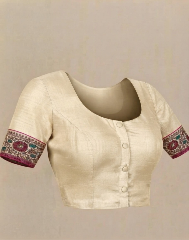 Beige Tussar silk saree with Jungla Rangkat-Meenakari weaving