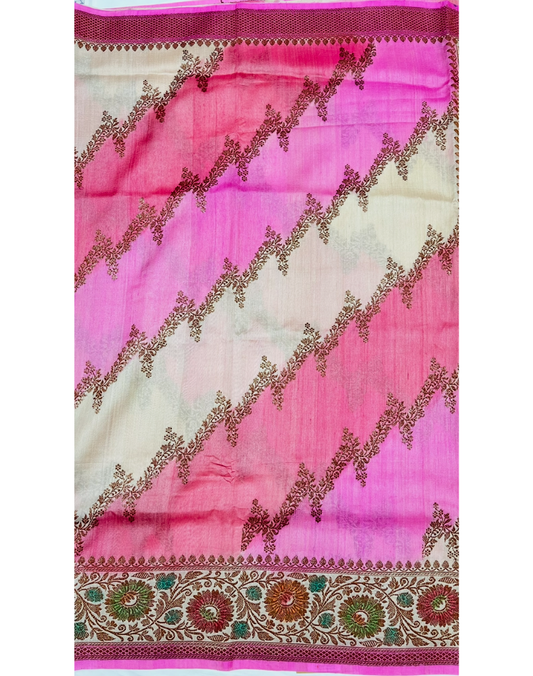 Beige Tussar silk saree with Jungla Rangkat-Meenakari weaving