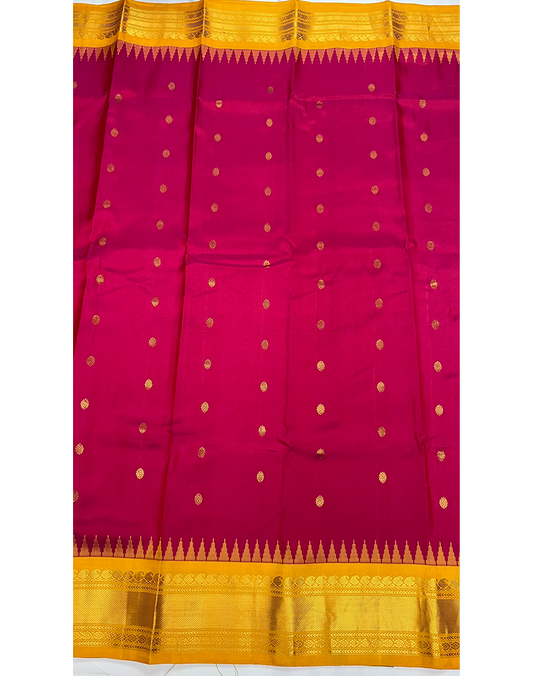 Rani Pink Handwoven Gadwal Silk Saree with Yellow Border