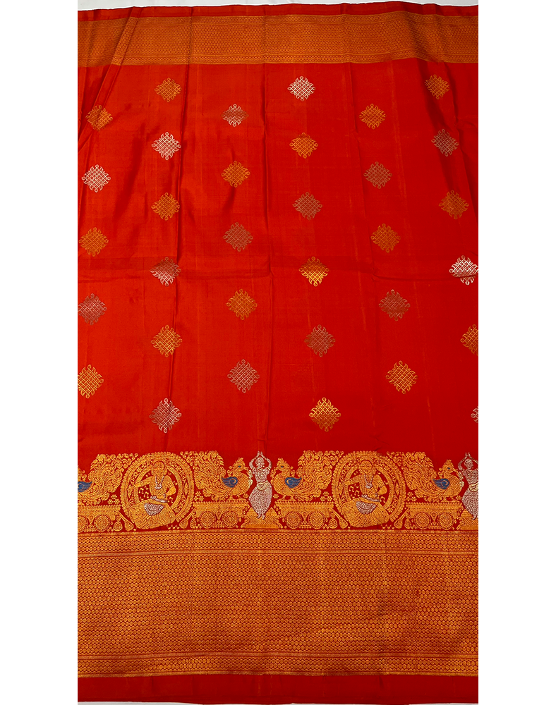 Orange Handwoven Gadwal Silk Saree with Self-Color Border