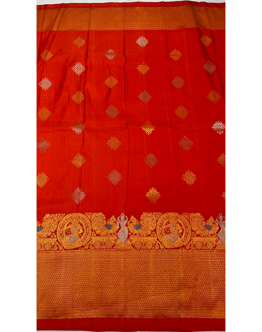 Orange Handwoven Gadwal Silk Saree with Self-Color Border