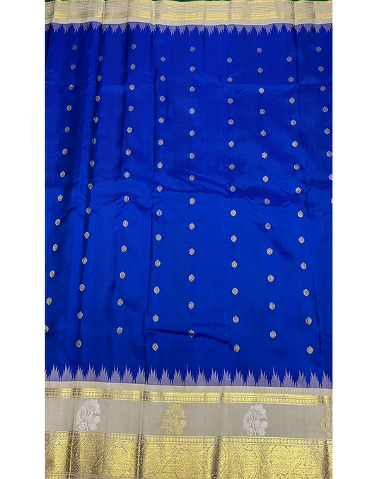 Royal Blue Handwoven Gadwal Silk Saree with Cream Border