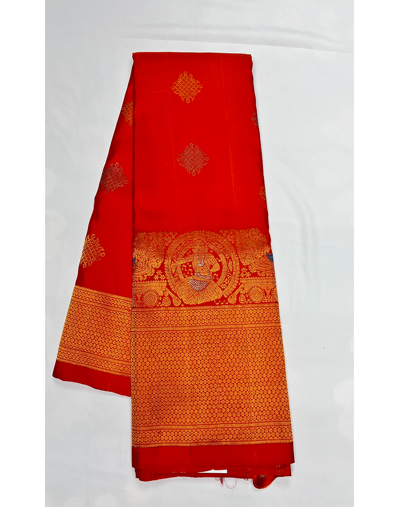 Orange Handwoven Gadwal Silk Saree with Self-Color Border