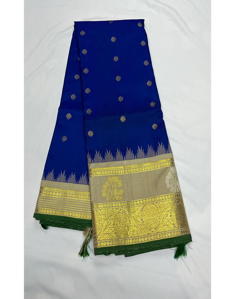 Royal Blue Handwoven Gadwal Silk Saree with Cream Border