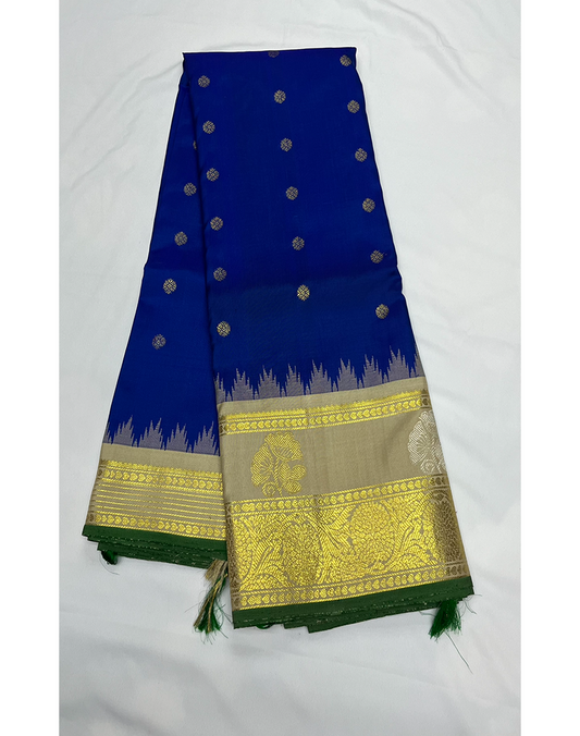 Royal Blue Handwoven Gadwal Silk Saree with Cream Border