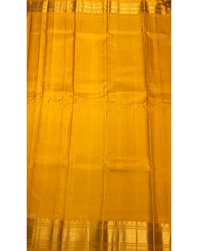Rani Pink Handwoven Gadwal Silk Saree with Yellow Border