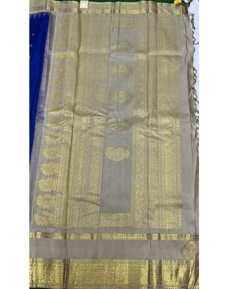 Royal Blue Handwoven Gadwal Silk Saree with Cream Border