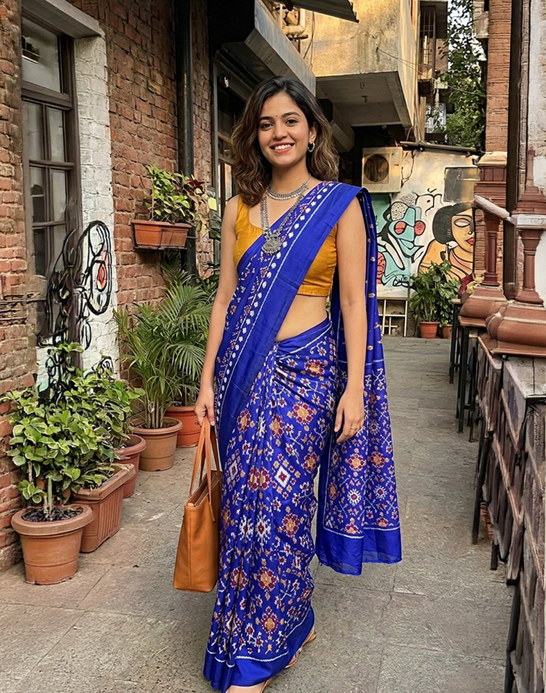 Ink Blue Handwoven Double Ikat Silk Saree