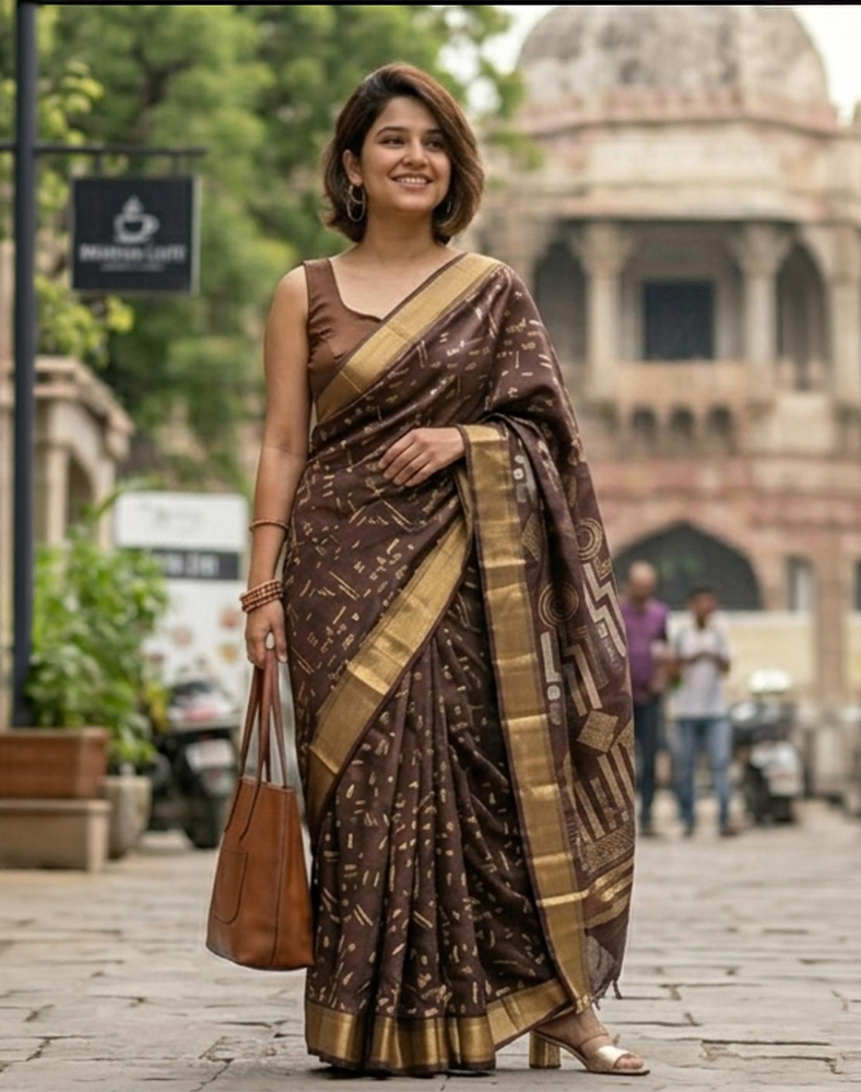 Deep Brown Soft Silk Saree