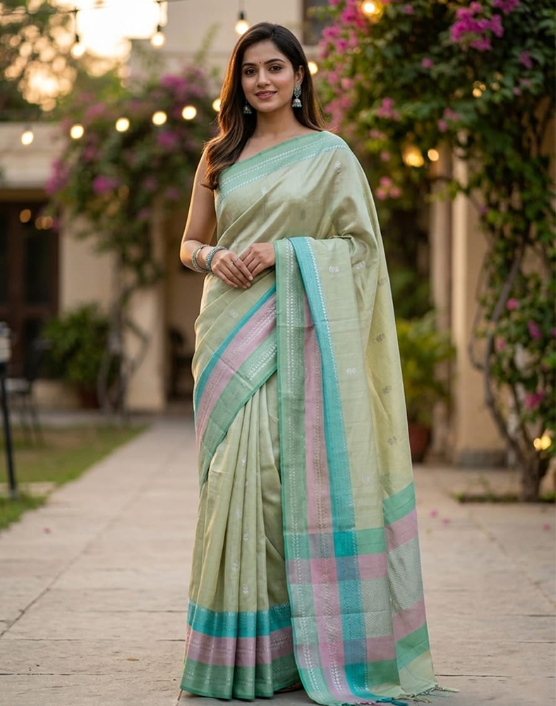 Pista Green Soft Silk Saree