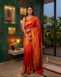 Orange Handwoven Gadwal Silk Saree with Self-Color Border